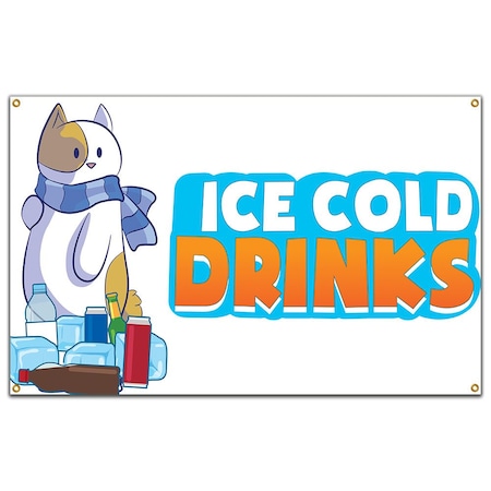 Signmission Ice Cold Drinks 1 Banner Heavy Duty 13 Oz Vinyl with Grommets B-60 Ice Cold Drinks 1